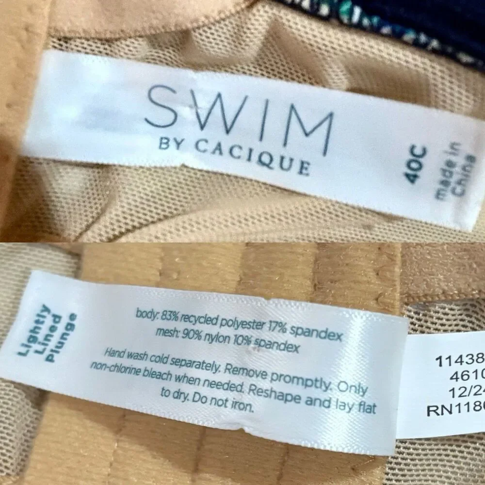 Cacique 1 Pc Swimdress Tropical Floral Women’s 40C Lightly Lined Plunge Swimsuit